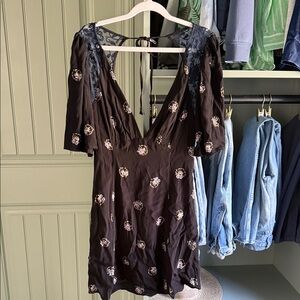 Free People Elegant Floral Black Dress